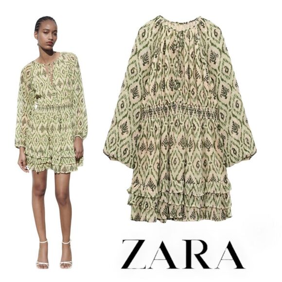 Zara Dresses & Skirts - ZARA | Green | PRINTED SWISS DOT DRESS
